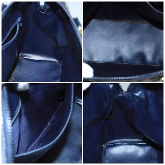 CELINE Macadam Canvas Boston Bag Navy Gold Auth - Picture 14 of 15